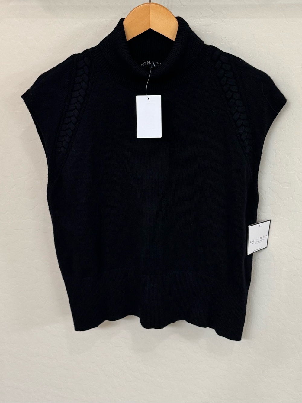 NWT Laundry by Shelli Segal Braided Shoulder Turtleneck Sweater Vest XL Black
